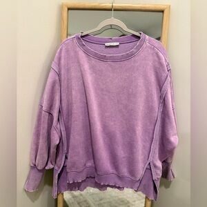 Zenana Oversized Acid Washed Fleece Pullover